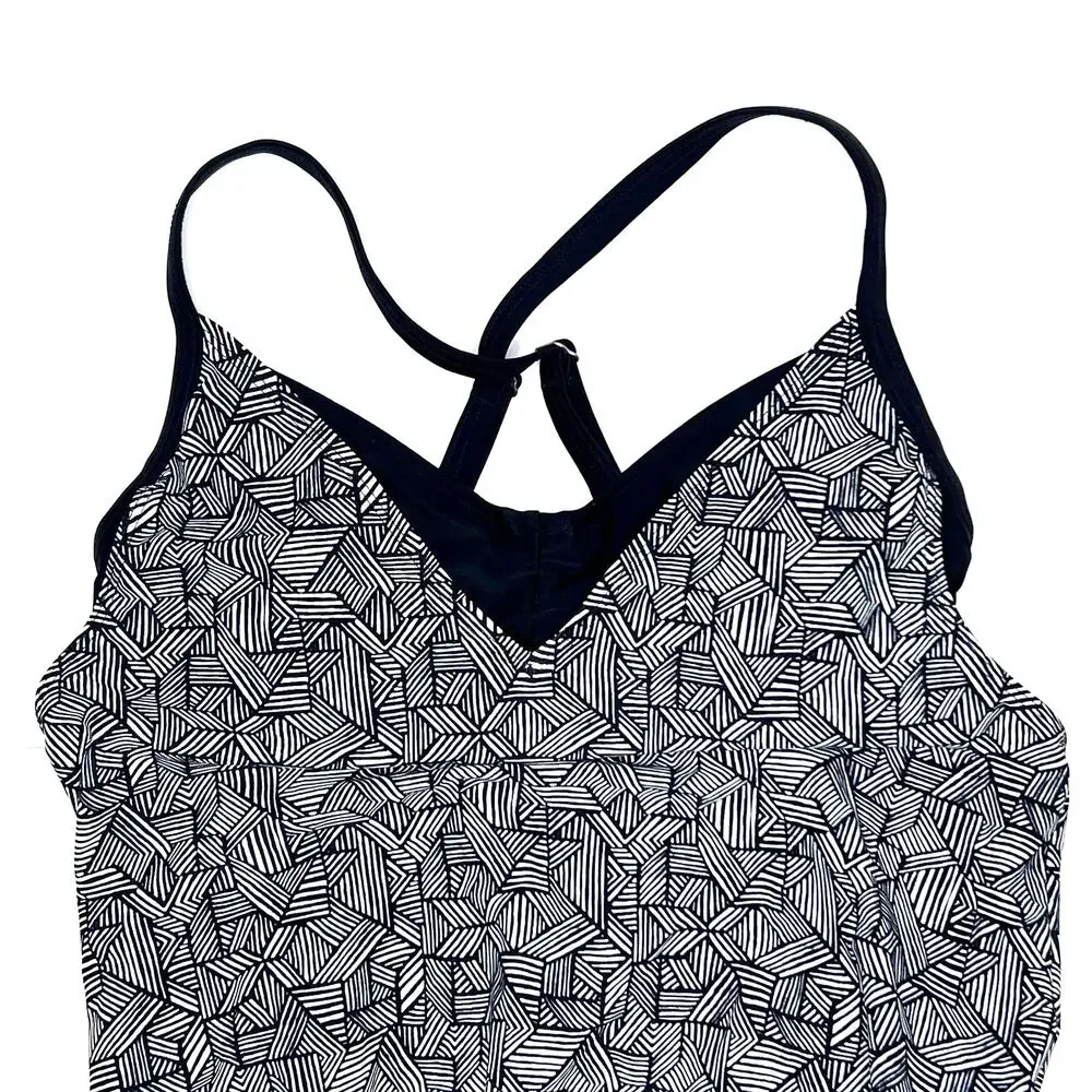 Athleta Laguna Side Scrunch Black and White Tankini Size 32 B/C